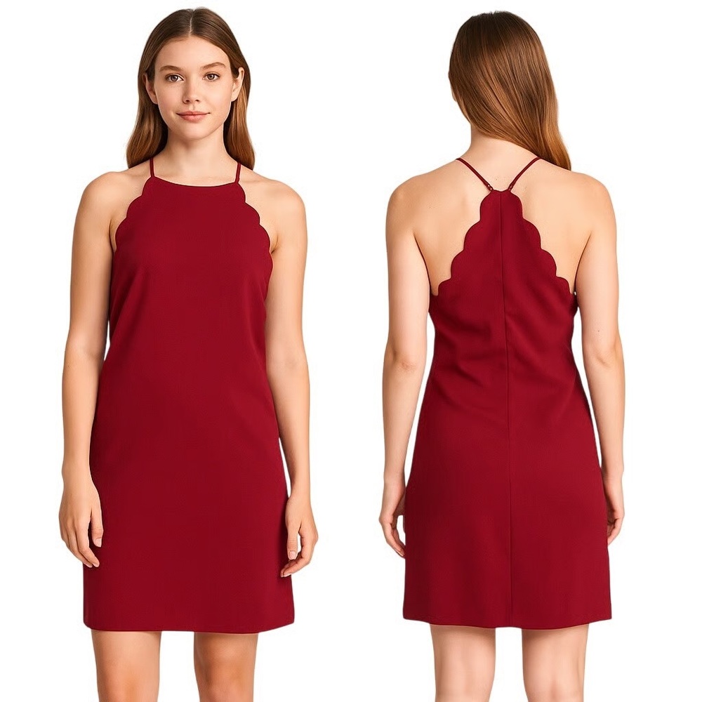 Lulu's Burgundy Scalloped Halter Shift Dress